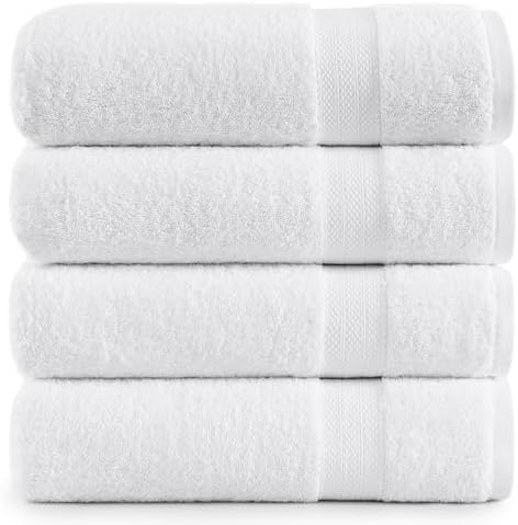 Lane Linen 100% Cotton 4 Pack Bath Sheets (35"x66") - Ring Spun, Extra Large Towel Sets - Quick Drying, Soft, Low lint & Highly Absorbent - Premium Quality Oversized Daily Use Bathroom Towels - White - Thumbnail 4