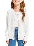 Haloumoning Girls Button Down Cardigan Jackets Kids Long Sleeve Cable Knit Sweaters 5-14 Years White