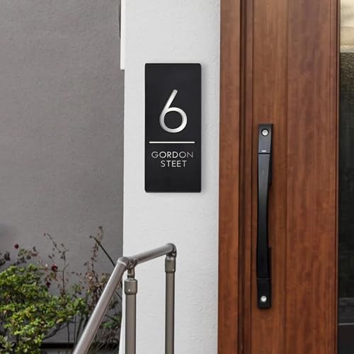 Image of Name Plates for Home Entrance Outdoor | Water Weather Proof Matt Black Acrylic 30x15 cm 3D Letters- White Letters, Ideal for Home, Office and Outdoor Entrances 30x15 cms Black and White vertical
