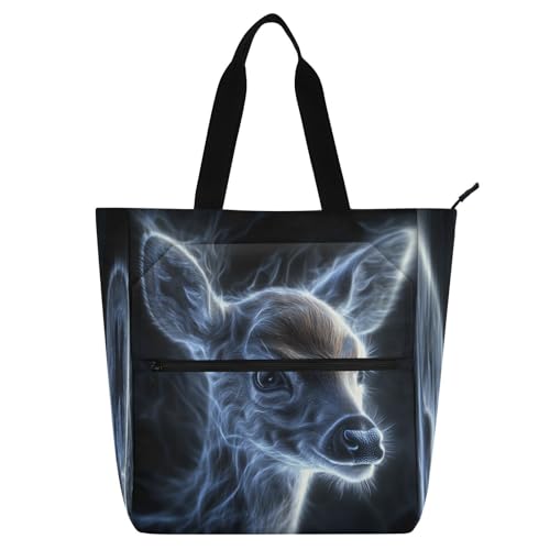 Decorative Kids Tote Bag Piano Book Bag for Kids Adults, Dreamy Sweet Deer Silver Large Heavy Duty Reusable Library Book Bag Grocery Bag for School Shopping Beach Rainbow de tela para