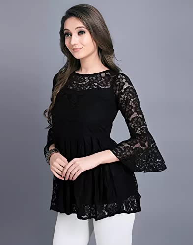 Image of Women Russel Net with Crepe Inner Net Tops || Casual Tops for Women