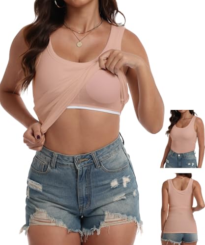 BIDITANLE Women Built-in Bra Ribbed Fitted Racerback Tank Tops Casual Basic Sleeveless Cami Shirts