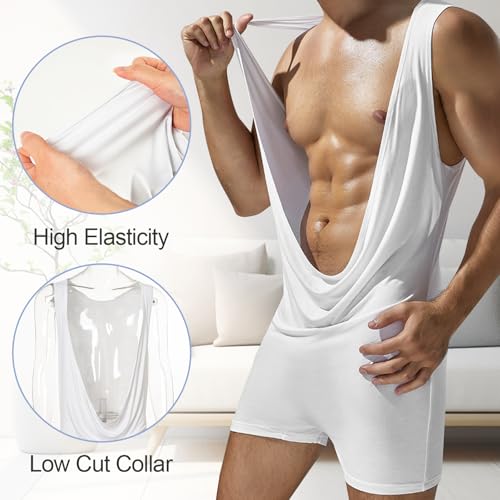 Mens Deep V-neck Leotard Boxers Shapewear Bodysuits2