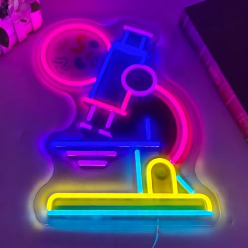 Image of Microscope Neon Sign LED Neon Light Sign for Wall Decor, Science Classroom Decor Neon Signs for Lab Biology Room Study Room Teacher Office Party Education Wall Decoration