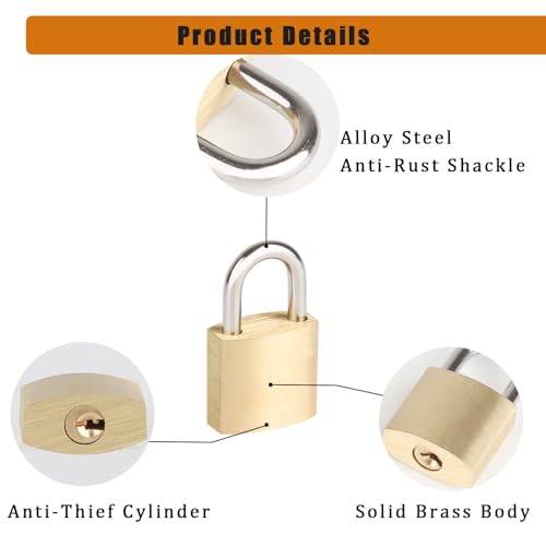 Fuaxat 10Pack Small Locks with Same Keys, 3/4" (20mm) Wide Lock Body Solid Brass Mini Luggage Locks, Little Padlocks for Suitcase/Luggage/Backpack/Tool Box/Diary Book/School Locker/Travel Lock - Image 4