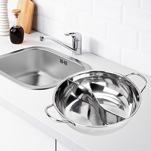 Bothyi 2X Stainless Steel Hot Pot Site Fondue Shabu Kitchen Cookware Elegant Look Sturdy Build Multiple Suitable for Cozy Dinner Special Occasion, Silver, - 1