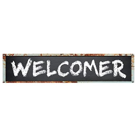 Welcomer Rectangle Chalkboard Look with Chalk Style Font Effect Look 8" Wide Decal Bumper Sticker for use on Any Smooth Surface
