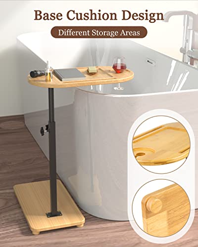 Vdamu Bamboo Bathtub Tray Table - Bath Tub Tray Table With Adjustable Height, Enhanced Stability, Freestanding Design For Tubs Against Wall, Perfect For Luxury Bath Home Spa And Gift #TOP6