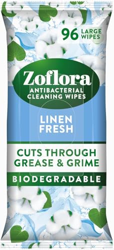 Zoflora Linen Fresh Biodegradable Wipes Antibacterial Multi-Surface Cleaning Wipes Kills 99 9% Of Bacteria & Viruses Convenient Quick Cleaning 1 Pack (96 Sheets)