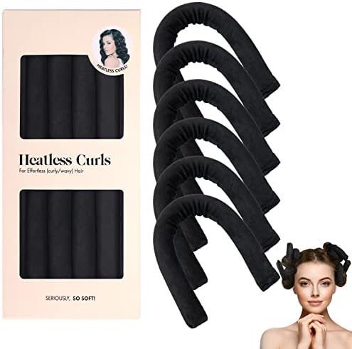 Heatless Hair Curler for Long Medium Hair Curls, 6PCS No Heat Hair Rollers Hair Curlers to Sleep In, Curly Wavy Hair Twist Pillow Flexi Rods Flexible Curling Rods Headband Wrap Styling Rollers, Black