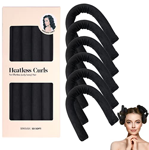 Heatless Hair Curler For Long Medium Hair Curls, 6Pcs No Heat Hair Rollers Hair Curlers To Sleep In, Curly Wavy Hair Twist Pillow Flexi Rods Flexible Curling Rods Headband Wrap Styling Rollers, Black #TOP20