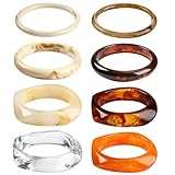 Liliaafar 8 Pcs Colorful Acrylic Resin Chunky Bangle Bracelets for Women Punk Geometric Wristband Jewelry, Fit Wrist 6-8 Inch(Square,Natural Color)
