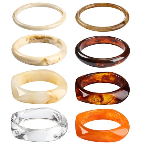 8 Pcs Colorful Acrylic Resin Chunky Bangle Bracelets for Women Punk Geometric Wristband Jewelry, Fit Wrist 6-8 Inch
