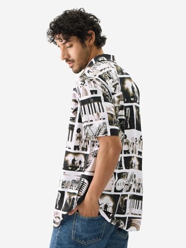 Image of The Souled Store On Beat Men and Boys Short Sleeve Collared Neck Buttoned Front Multicolor All Over Printed Polyester Blend Oversized Shirts