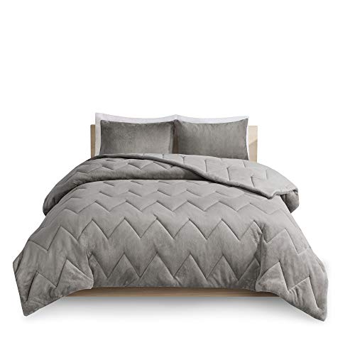 Intelligent Design Kai Solid Chevron Quilted Reversible Ultra Soft Microfiber To Cozy Plush Zipper Closure Comforter Set Bedding, King, Grey #TOP7