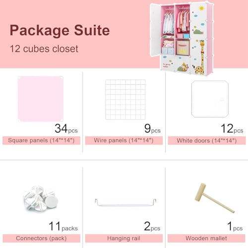 Image of Mevigo Foldable Plastic Wardrobe for Clothes - 12- Door Baby Cupboard for Clothes Storage, Wardrobe for Kids, Plastic Almirah, Collapsible Wardrobe for Kids Livingroom & Home -Pink-R5