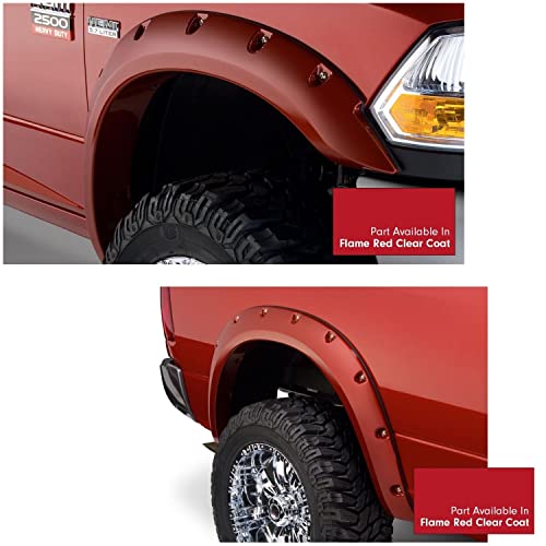 Bushwacker Pocket/Rivet Style Color-Matched Front & Rear Fender Flares | 4-Piece Set, Flame Red Clear Coat, Smooth Finish | 50919-75 | Fits 2016-2018 Dodge Ram 2500, 3500 (Includes Dually) #TOP26