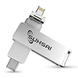 SUHSAI 4-in-1 64GB USB 3.0 Flash Drive, Memory Stick, One Click Share High-Speed External Storage & Backup Thumb Drive, USB Drive, Pendrive Photo Stick for iPhone, iPad, Android, Laptop, PC (Silver)