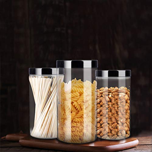 6 Pack 32oz / One Quart Clear Plastic Jars with Black Ribbed Lids. BPA Free PET Food Canisters for Kitchen & Household Storage of Dry Goods, Peanut Butter,Nuts,Cookie,Pie and More.