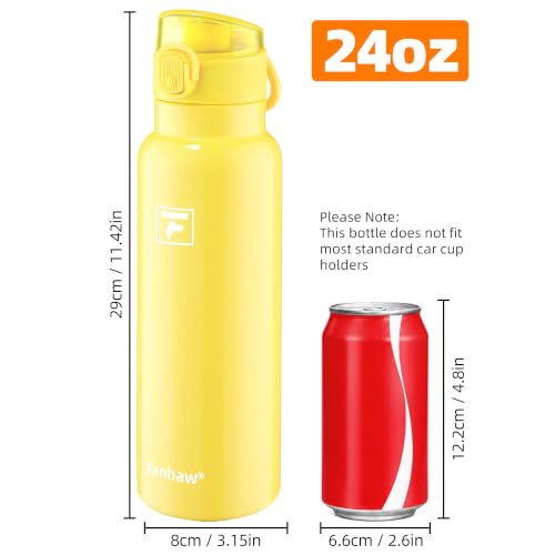 Image of Fanhaw 24 oz Insulated Water Bottle with Soft Silicone Spout Lid, Leakproof Stainless Steel Vacuum Bottle for School, Sports& Daily Use, Kids, Teens& Adults, Back to School Essentials (Bright Yellow)