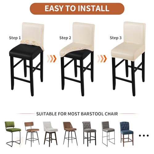 Image of YISUN Bar Stool Covers, Stretch Polar fleece blend Bar Stool Slipcover Removable Washable Bar Stool Chair Covers, High Chair Cover with Elastic Bands (4 Pack, Beige)