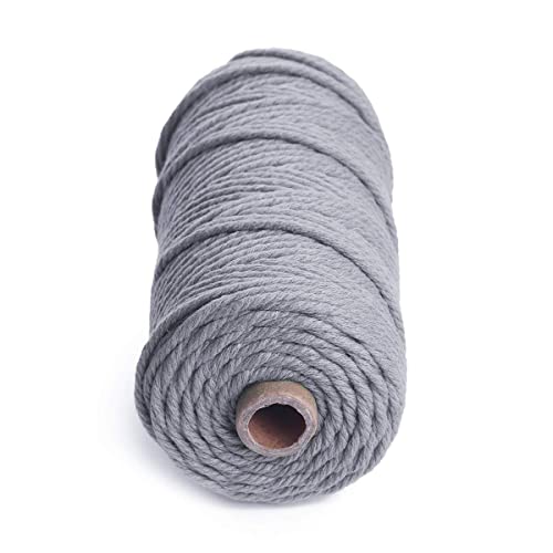 Hapyly Macrame Cord Natual Macrame Cotton Cord Diy Craft Cord Spool Twine Rustic String Cotton Rope For Wall Hanging,Plant Hangers,Crafts,Knitting,Decorative Projects 3Mm X100M (Gray) #TOP1