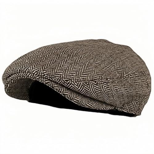 Aissmmeio Men's Fashion Newsboy Ivy Hat, Men's Classic Cotton Driving Hat, Herringbone Tweed Wool Blend Cap, Classic Hats,Retro British Style (Light Brown L/XL)
