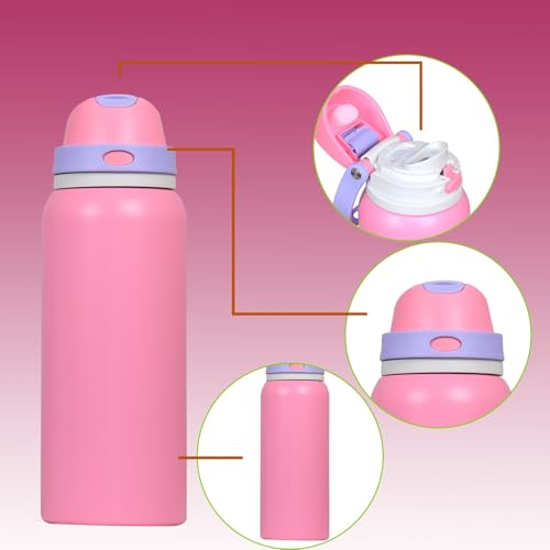 Image of FreeSip Gym Water Bottle with Straw & Chug Lid - Leak Proof Push Button Opening, BPA Free, Large Capacity Sports Bottle with Carry Handle (Pink 33 OZ, 1000 ml)