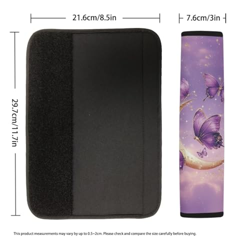 Image of AFPANQZ Purple Butterfly Moon Universal Safety Seat Belt Cover 2 Pack Truck Vans Sedans SUVs Seat Belt Pad Cushion for Women Girls Comfortable Shoulder Protectors