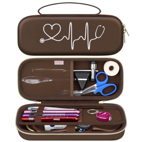 BOVKE Travel Estetoscópio caso para 3M Littmann Cardiologia IV Diagnóstico, Clássico III Monitoramento, Leve II S.E, Estetoscópios MDF, Bolso de malha para acessórios de enfermeiros, Marrom