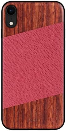 iATO iPhone XR Wood Case [Wireless Charging Compatible] Real Rose Wood & Genuine Red Lizard Pattern Leather [Protective] Cover. [Unique & Classy] Accessory for iPhone XR 6.1 inch