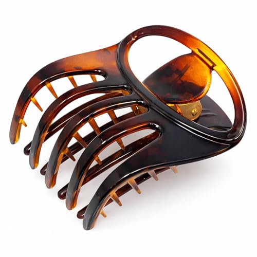 Parcelona French Curvy Oval Paw Medium 3” Cellulose Acetate Side Slide In Jaw Hair Claw Clip Clutcher for Women and Girls (Tortoise Shell)