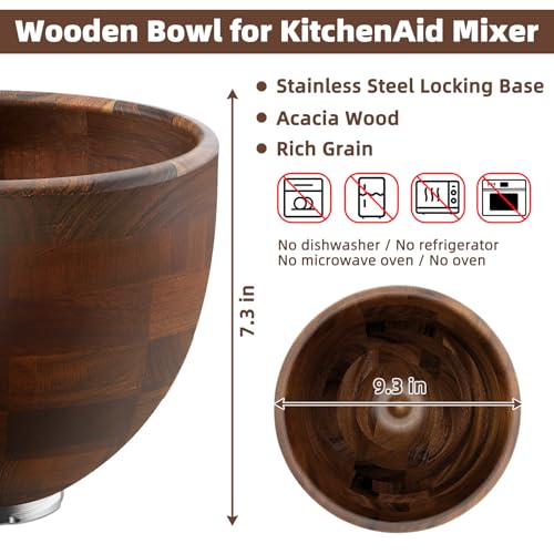 Tazón de madera de nogal premium 5QT compatible KitchenAid miniatura 7