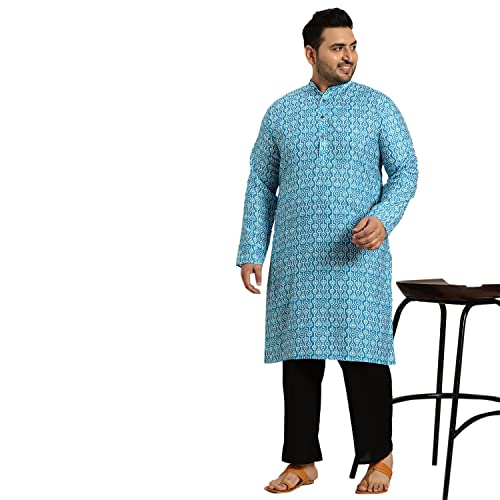 Image of SOJANYA Plus (Since 1958) Men's Cotton Linen Long Kurta | Ethnic Motif Printed for Navratri, Garba & Puja