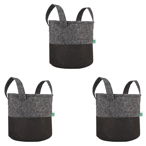 GREENSHEEP Geo Fabric Grow Bags UV Treated Gardening Cotton Pots Terrace Indoor Outdoor Home Balcony Nursery Leafy Vegetable Fruits and Flower (Black & Dark Grey Round 400 GSM Size 6x6 Pack of 3)