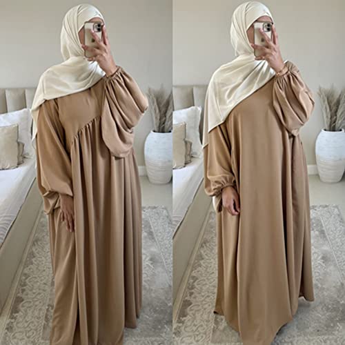 Robe musulmane Abaya marron ample en taille L avec manches bouffantes