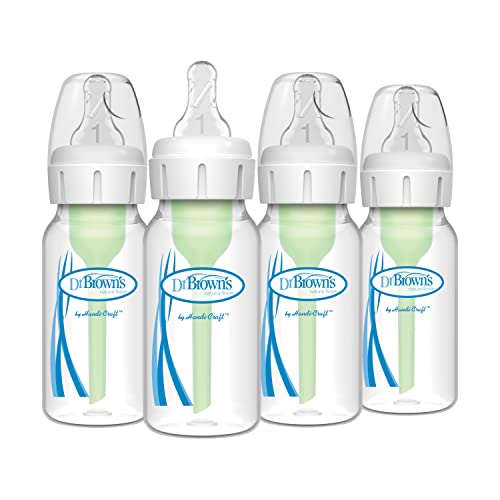Image of Dr. Brown’s Natural Flow® Anti-Colic Options+™ Narrow Baby Bottles 4 oz/120 mL, with Level 1 Slow Flow Nipple, 4 Pack, 0m+