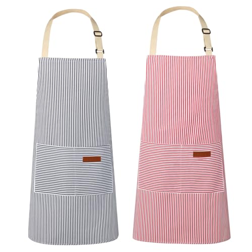 Image of VALOME 2 Pack Kitchen Aprons, Apron for Cooking with 2 Pockets, Unisex Adjustable Neck Strap Chef Aprons for Men Women