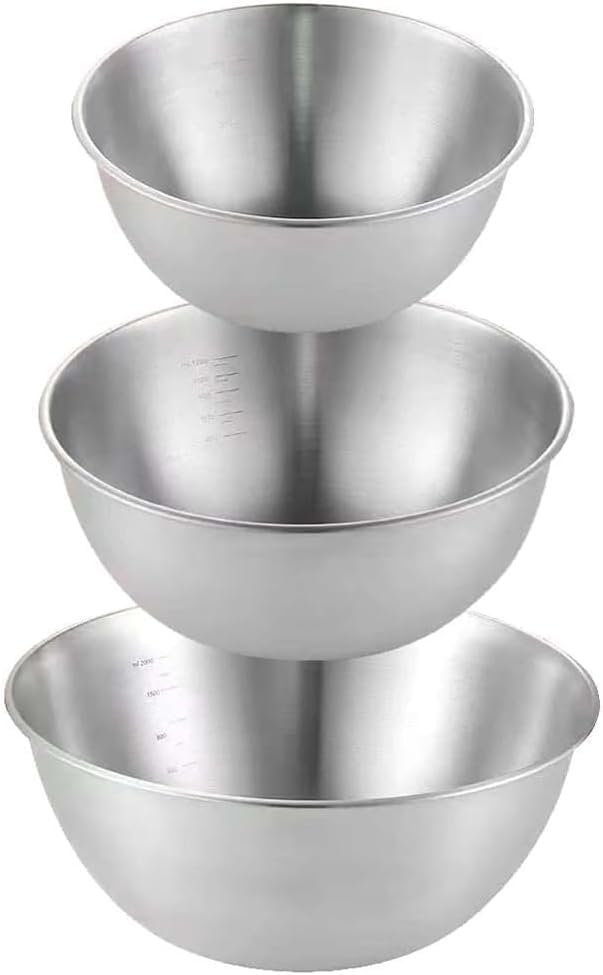 Joyzzz Mixing Bowls Set, Durable 3-Bowl Kitchen Set with Pour Spouts and Measurement Marks, Space Saving Design for Salad, Dough and Marinating, Ideal for Home Chefs