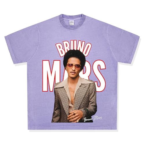 Camiseta Estampada Bruno Mars, Pop Rock Street Chic Casual Loose-Purple||l