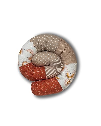 ULLENBOOM ® Baby Kuschelschlange 160x13 cm Regenbogen (Made in EU) - Kuschelschnecke in vielen Farben und Größen, Bezug: 100% OEKO-TEX Baumwolle, Nackenrolle, Kopfschutz für Wickeltisch