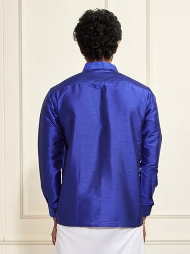 Image of VASTRAMAY Men's Ethnic Silk Blend Shirt Full Sleeves - South Indian Shirt in Rose Gold, for Casual, Formal | Festive Ethnic Outfit For Rakhi
