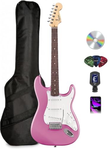 Image of Fender Squier Stratocaster - Flash Pink Bundle with Gig Bag, Tuner, Picks, and Austin Bazaar Instructional DVD