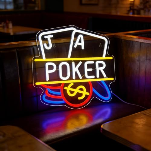 Image of Poker Neon Sign Dimmable Casino LED Wall Light for Man Cave | Playing Cards LED Neon Light for Poker Room, Game Room, Bar, Bedroom, Casino Party Decor, Gift for Poker Lovers, USB Powered
