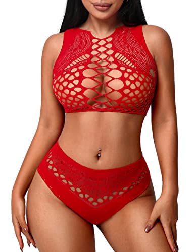 Image of Avidlove Womens Fishnet Lingerie for Women Sexy Two Piece Lingerie Set Stripper Outfit