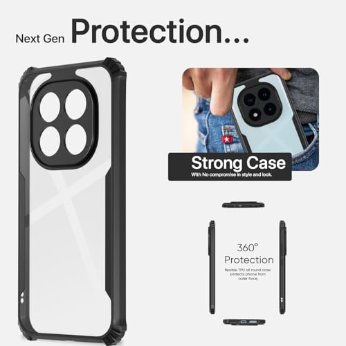 Image of Pikkme Crystal Clear Transparent Back Cover | Ultra Hyrbid | Full Camera Protection | Raised Edge | Bumper Case for Redmi Note 14 Pro 5G / Redmi Note 14 Pro Plus 5G (Black)