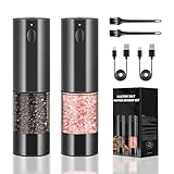 Electric Salt and Pepper Grinder Set, Upgraded Larger Capacity Stainless Steel Automatic Salt and Pepper Mill Set Refillable with 5 Adjustable Coarseness Stainless Steel Color Shaker