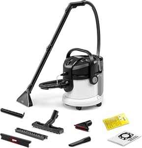 Karcher Waschsauger SE 4, 2-in-1-Sprühsaugschlauch, Frisch- und Schmutzwassertank: 4 l,Waschbodendüse mit Hartbodenaufsatz, Clip-Bodendüse mit Hartboden- und Teppicheinsatz, Polster- & Fugendüse
