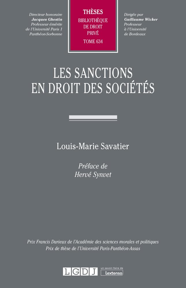 Les sanctions en droit des sociétés (Tome 634)