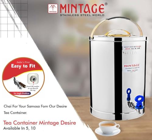 Image of Mintage Alpine Tea Container 5 Liters Stainless Steel Insulated | Leakproof Durable | Heat Retention Lightweight | Storage Solution | Beverage Preservation | Teapot Dispenser Jar | Canteen Chai Kettle